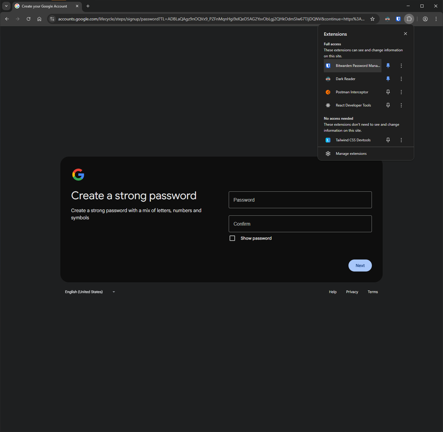 browser extensions menu
